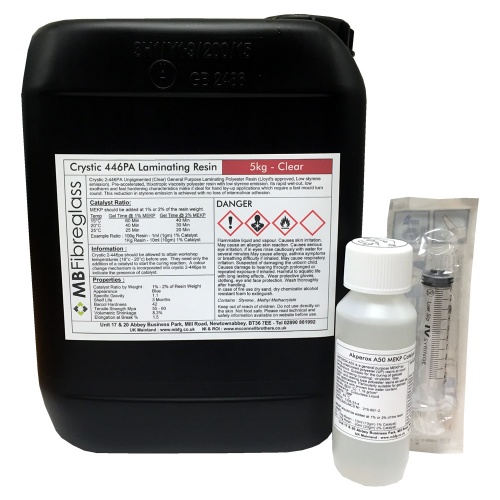 Crystic 2-446 PA Unpigmented (Clear) Laminating Resin - 5kg - Includes Catalyst & Syringe