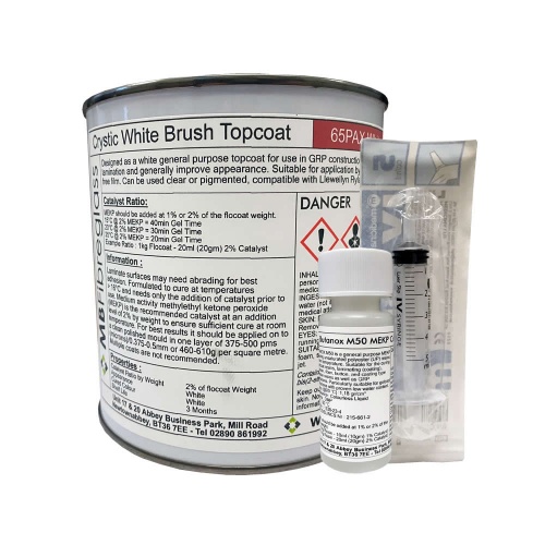 Crystic 65PAX White Brushing Flocoat / Topcoat - 1kg (Includes Catalyst & Syringe)
