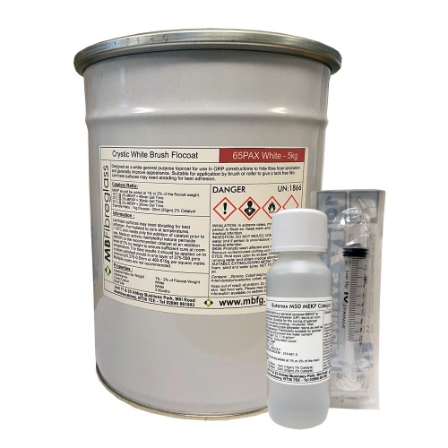 Crystic 65PAX White Brushing Flocoat / Topcoat - 5kg (Includes Catalyst & Syringe)